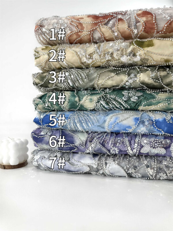colorful bridal wedding dress beaded lace fabric embroidery sequin lace fabric
