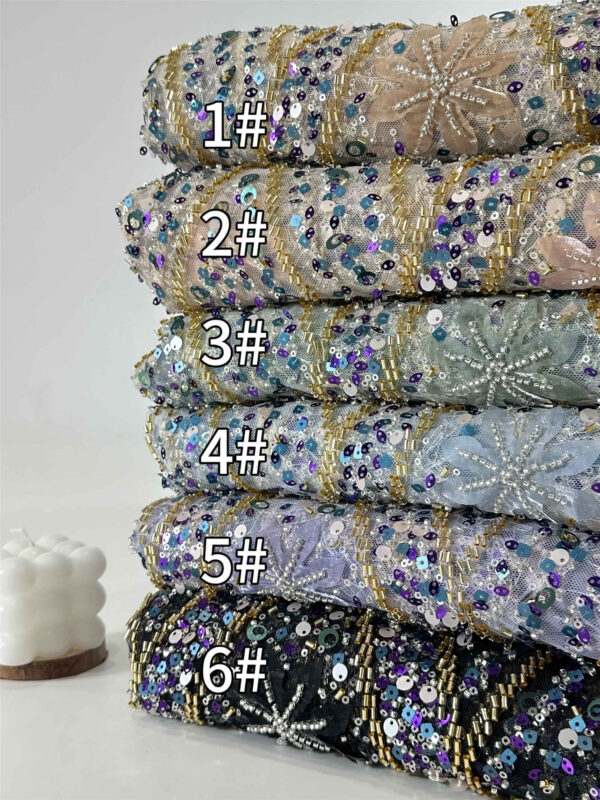 colorful bridal wedding dress beaded lace fabric embroidery sequin lace fabric (copy)