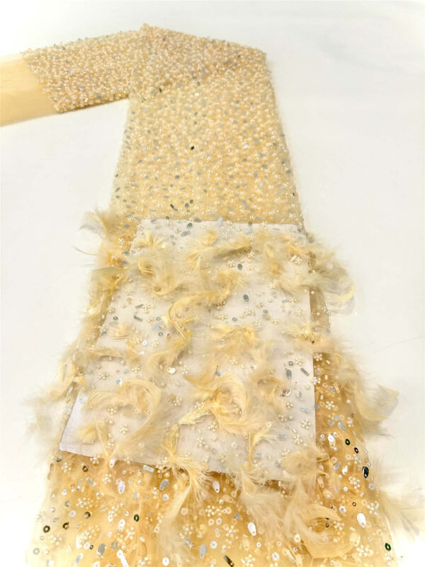3d beaded & feather flower bridal wedding dress beaded lace fabric embroidery sequin lace fabric
