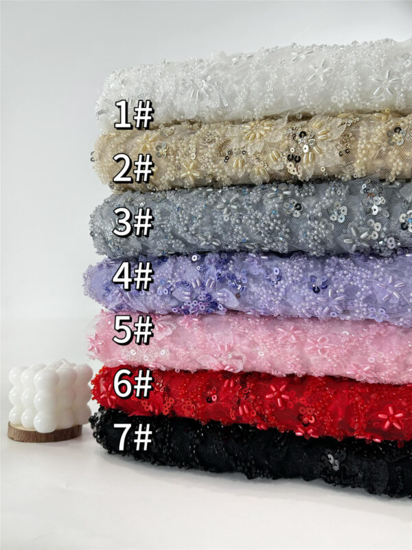 3d flower bridal wedding dress beaded lace fabric embroidery sequin lace fabric