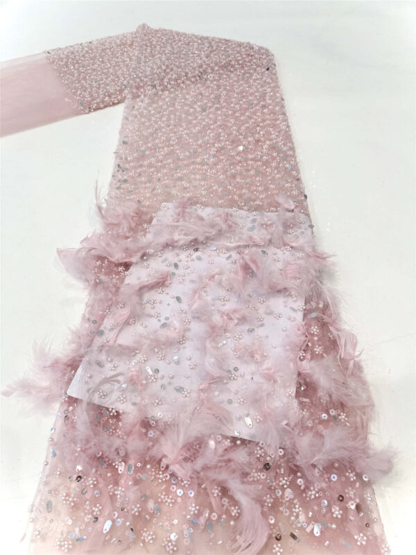 3d beaded & feather flower bridal wedding dress beaded lace fabric embroidery sequin lace fabric