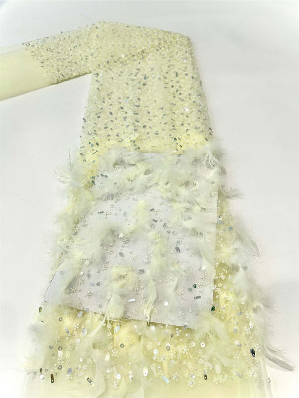 3d beaded & feather flower bridal wedding dress beaded lace fabric embroidery sequin lace fabric