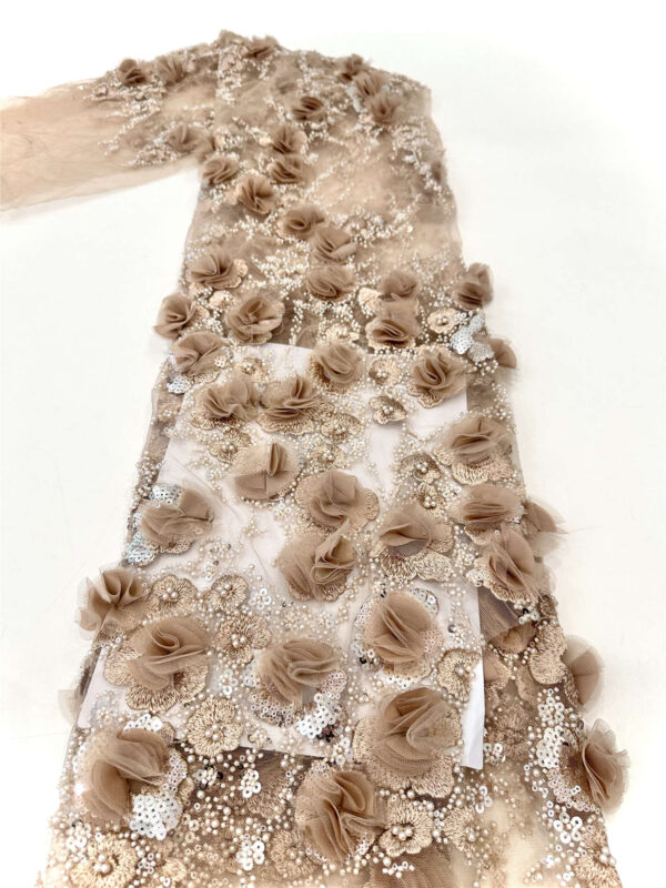 3d flower & pearl bridal wedding dress beaded lace fabric embroidery sequin lace fabric