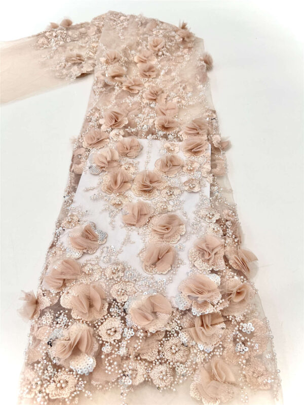 3d flower & pearl bridal wedding dress beaded lace fabric embroidery sequin lace fabric