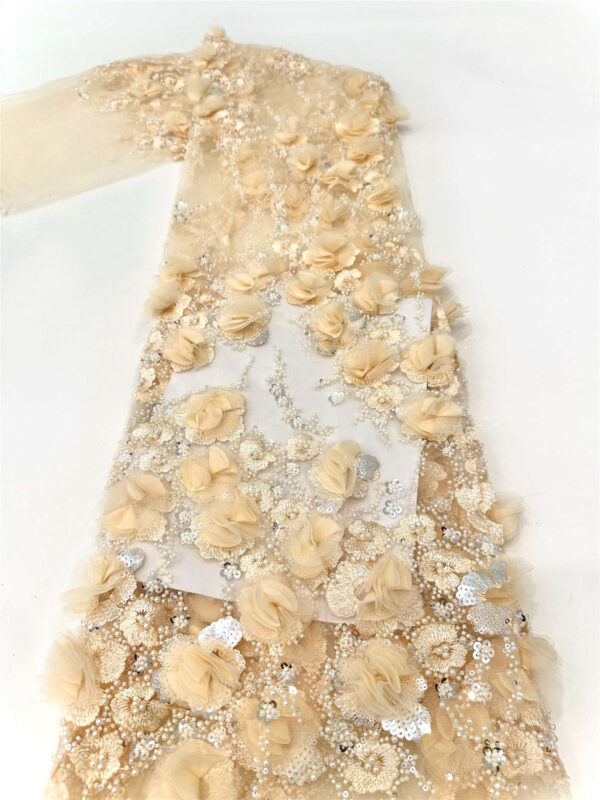 3d flower & pearl bridal wedding dress beaded lace fabric embroidery sequin lace fabric
