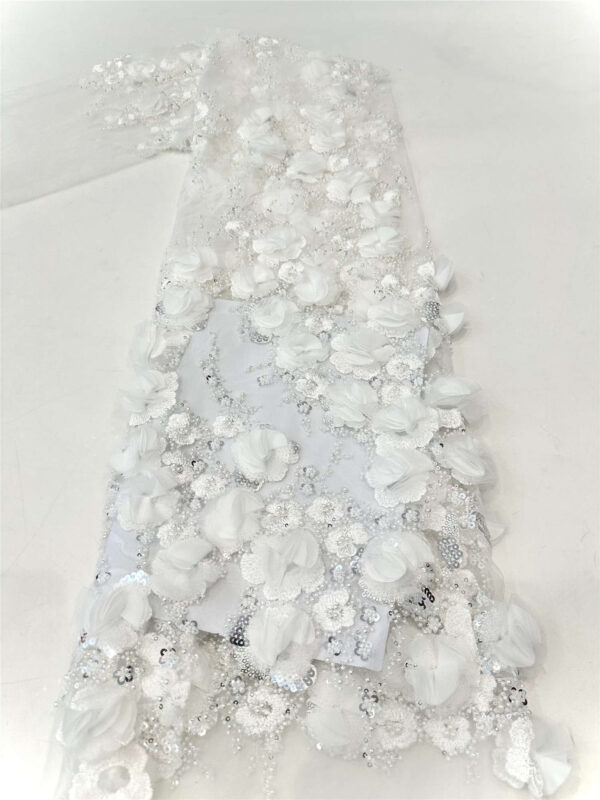 3d flower & pearl bridal wedding dress beaded lace fabric embroidery sequin lace fabric
