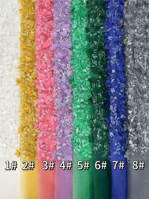 3d flower sequin peal bridal wedding dress beaded lace fabric embroidery lace fabric