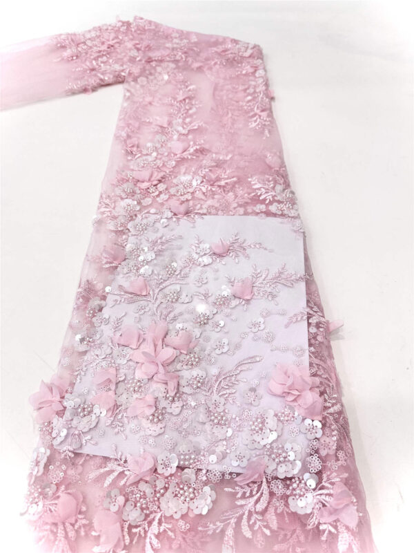3d flower sequin peal bridal wedding dress beaded lace fabric embroidery lace fabric