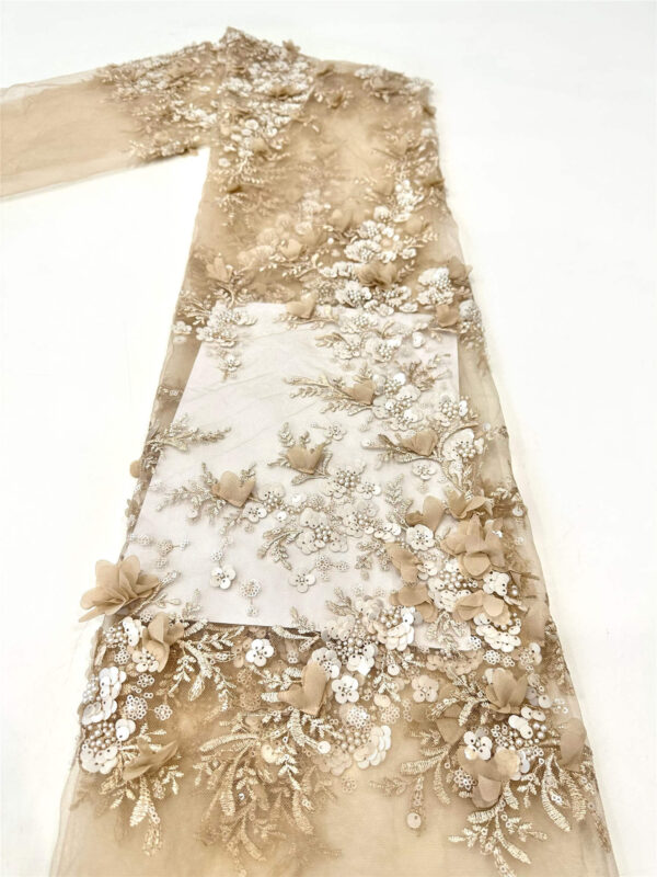 3d flower sequin peal bridal wedding dress beaded lace fabric embroidery lace fabric
