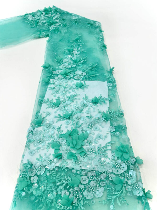 3d flower sequin peal bridal wedding dress beaded lace fabric embroidery lace fabric