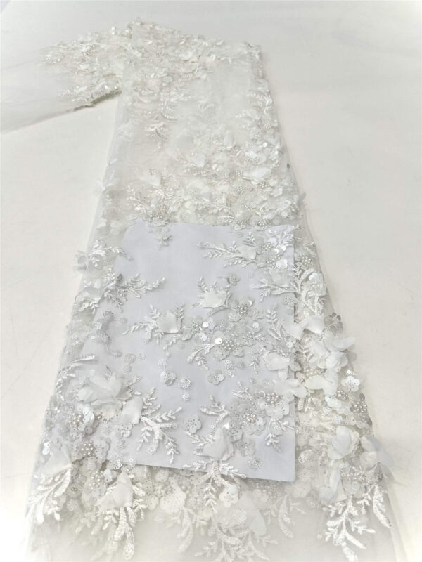 3d flower sequin peal bridal wedding dress beaded lace fabric embroidery lace fabric