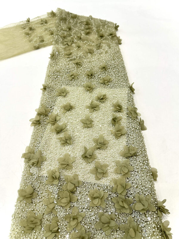 3d flower & pearl bridal wedding dress beaded lace fabric embroidery sequin lace fabric