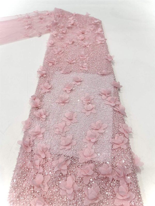 3d flower & pearl bridal wedding dress beaded lace fabric embroidery sequin lace fabric