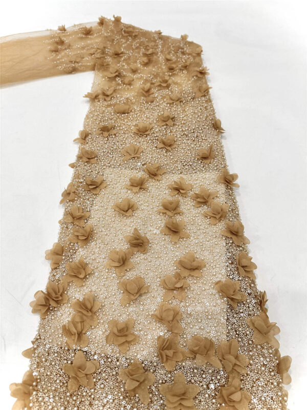 3d flower & pearl bridal wedding dress beaded lace fabric embroidery sequin lace fabric