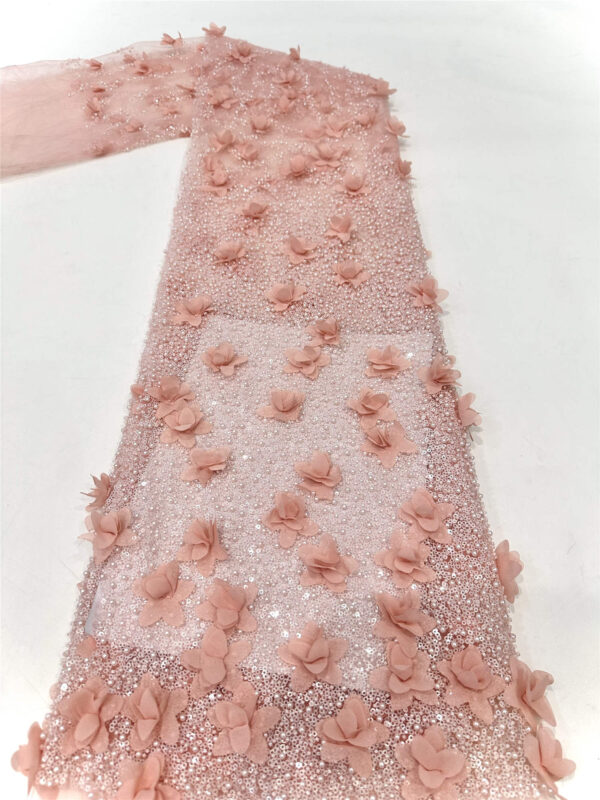 3d flower & pearl bridal wedding dress beaded lace fabric embroidery sequin lace fabric