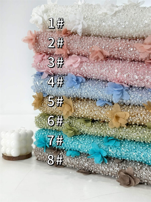 3d flower & pearl bridal wedding dress beaded lace fabric embroidery sequin lace fabric