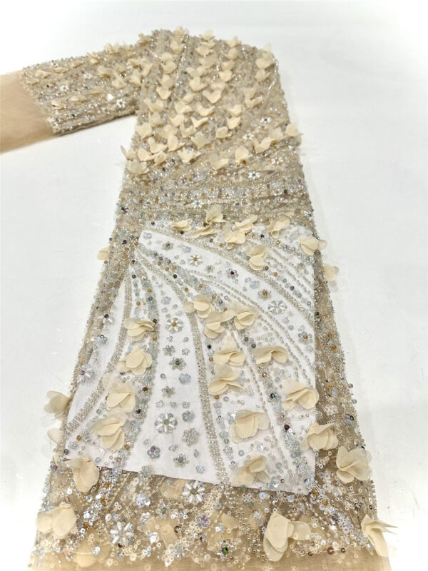 3d flower & bead bridal wedding dress beaded lace fabric embroidery sequin lace fabric