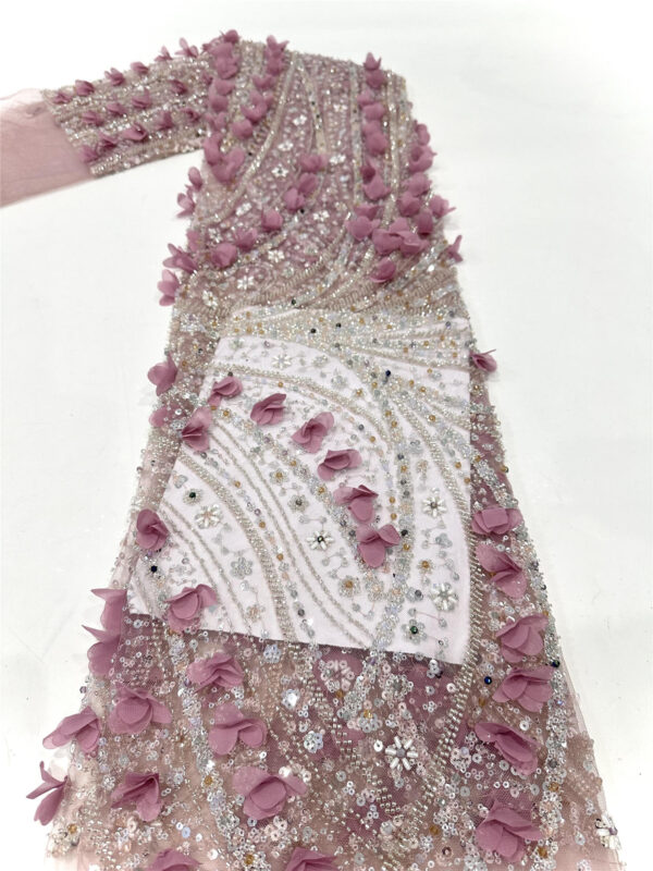 3d flower & bead bridal wedding dress beaded lace fabric embroidery sequin lace fabric