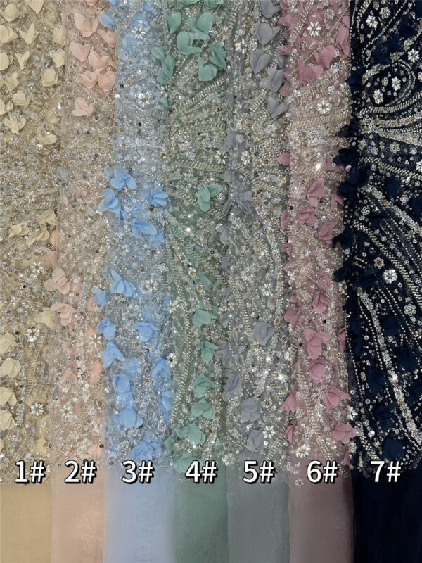 3d flower & bead bridal wedding dress beaded lace fabric embroidery sequin lace fabric