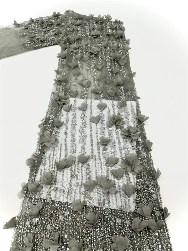 3d beaded & feather flower bridal wedding dress beaded lace fabric embroidery sequin lace fabric (copy)