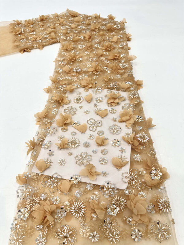 3d flower bridal wedding dress beaded lace fabric embroidery sequin lace fabric eco friendly