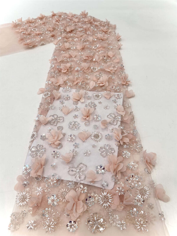 3d flower bridal wedding dress beaded lace fabric embroidery sequin lace fabric eco friendly