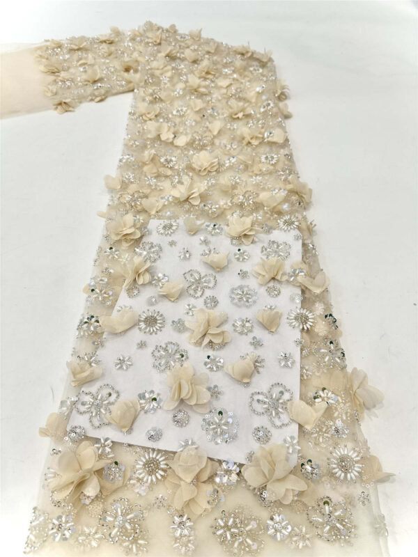 3d flower bridal wedding dress beaded lace fabric embroidery sequin lace fabric eco friendly