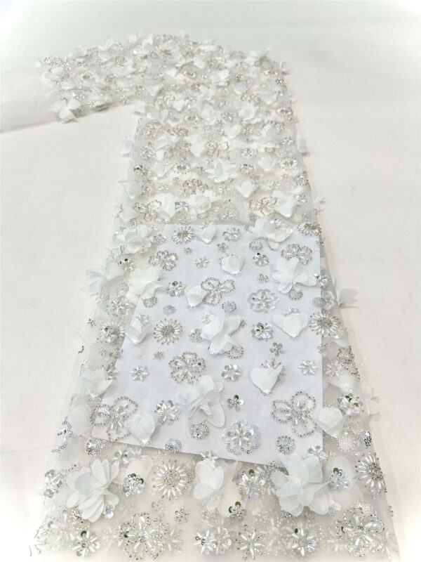 3d flower bridal wedding dress beaded lace fabric embroidery sequin lace fabric eco friendly