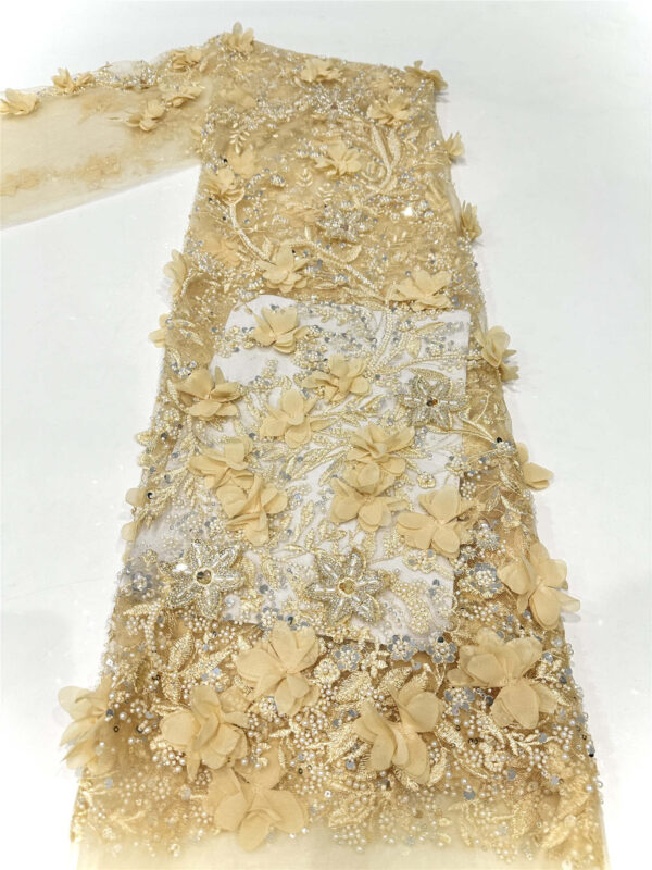 3d flower bridal wedding dress beaded lace fabric embroidery sequin