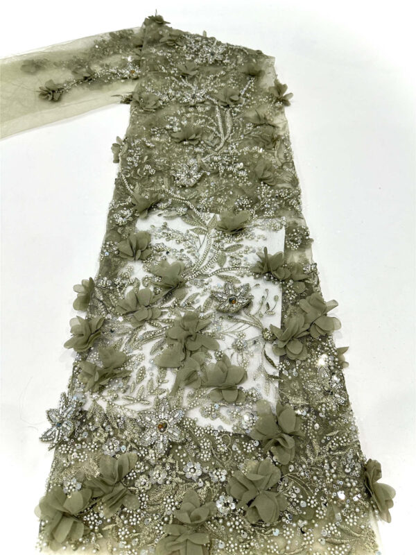 3d flower bridal wedding dress beaded lace fabric embroidery sequin