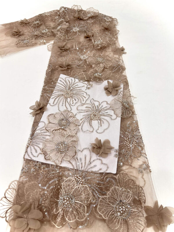 3d flower sequin peal bridal wedding dress beaded lace fabric embroidery lace fabric