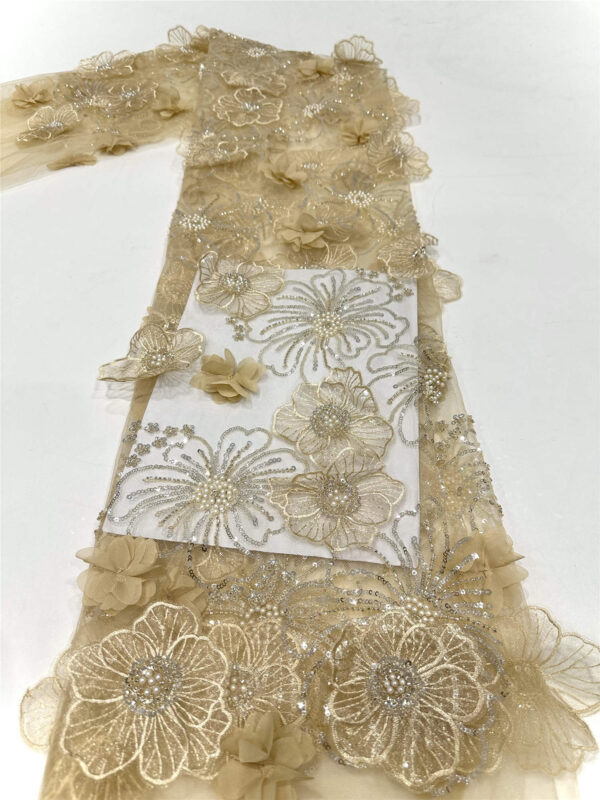 3d flower sequin peal bridal wedding dress beaded lace fabric embroidery lace fabric