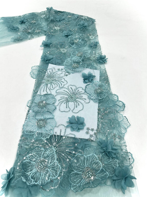 3d flower sequin peal bridal wedding dress beaded lace fabric embroidery lace fabric