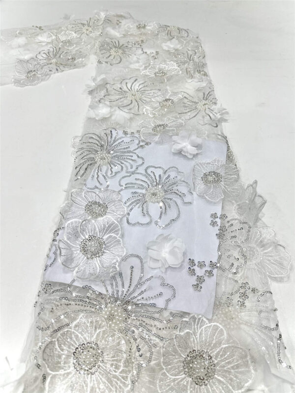 3d flower sequin peal bridal wedding dress beaded lace fabric embroidery lace fabric