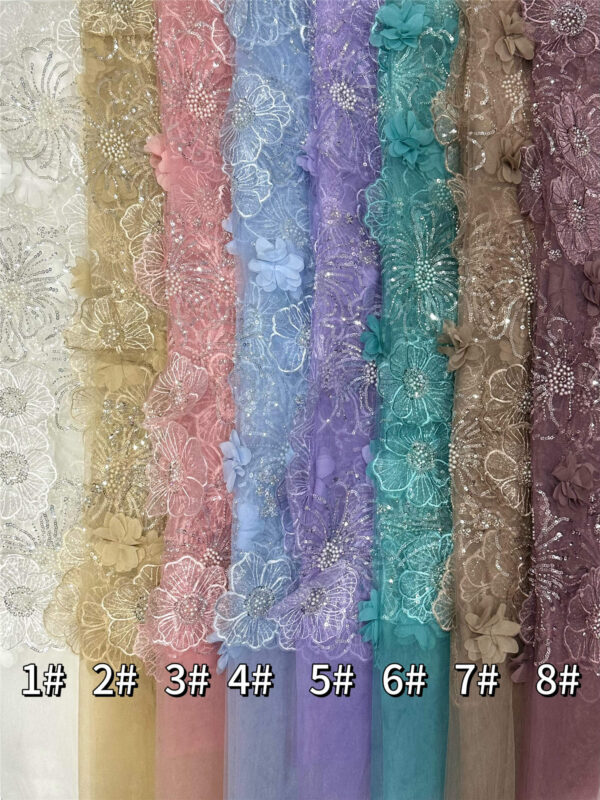 3d flower sequin peal bridal wedding dress beaded lace fabric embroidery lace fabric