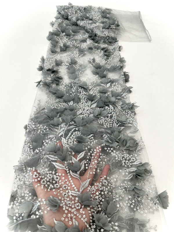 3d flower sequin peal bridal wedding dress beaded lace fabric embroidery lace fabric
