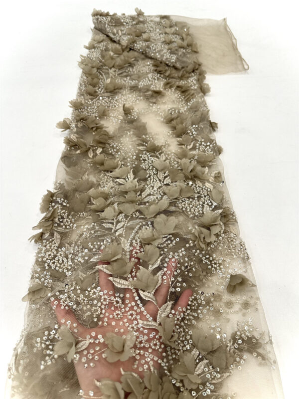 3d flower sequin peal bridal wedding dress beaded lace fabric embroidery lace fabric