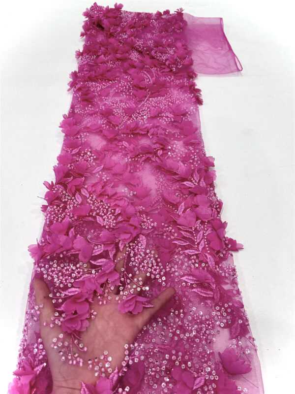 3d flower sequin peal bridal wedding dress beaded lace fabric embroidery lace fabric
