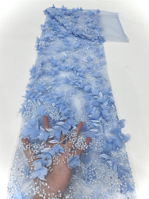 3d flower sequin peal bridal wedding dress beaded lace fabric embroidery lace fabric