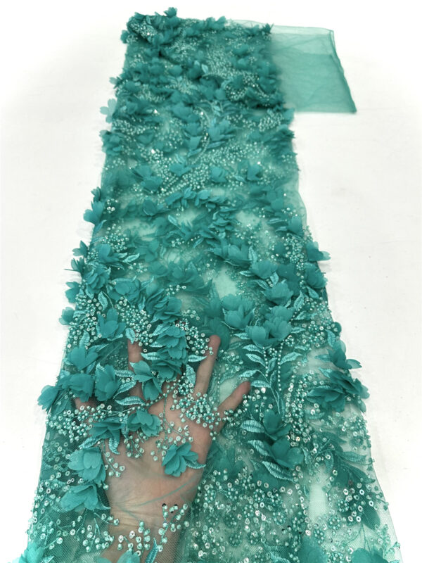 3d flower sequin peal bridal wedding dress beaded lace fabric embroidery lace fabric