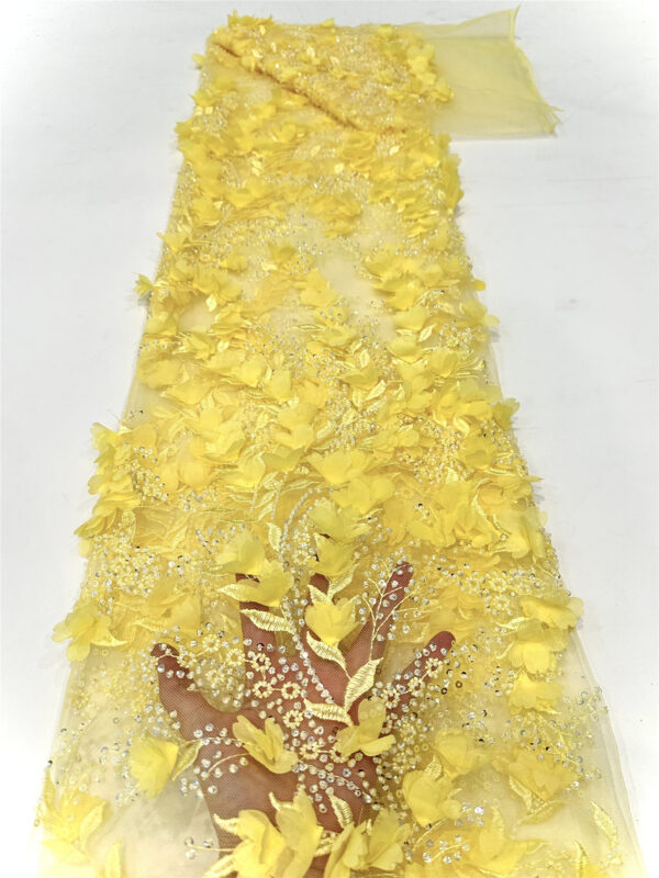 3d flower sequin peal bridal wedding dress beaded lace fabric embroidery lace fabric