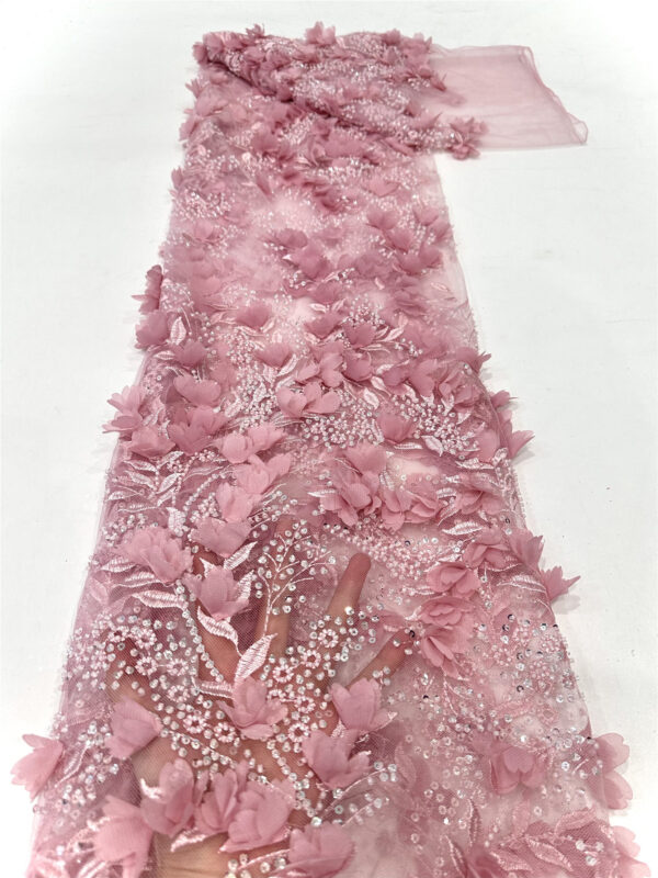 3d flower sequin peal bridal wedding dress beaded lace fabric embroidery lace fabric