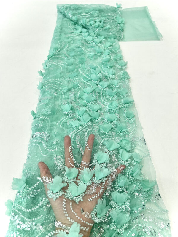 3d flower sequin peal mesh wedding dress beaded lace fabric embroidery lace fabric