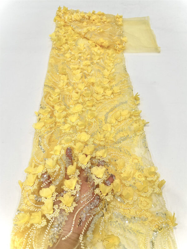 3d flower sequin peal mesh wedding dress beaded lace fabric embroidery lace fabric