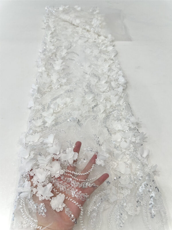 3d flower sequin peal mesh wedding dress beaded lace fabric embroidery lace fabric